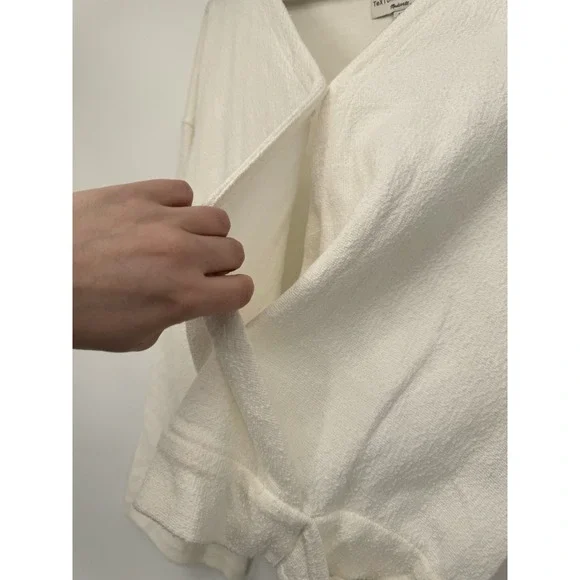 NWT White Wrap Sweater Top Tie Waist Long Sleeve Cozy Neutral Clean Girl Cottage - Picture 9 of 12